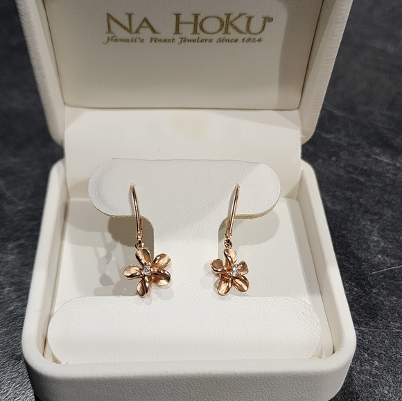 14k rose gold plumeria earrings - Picture 2 of 6